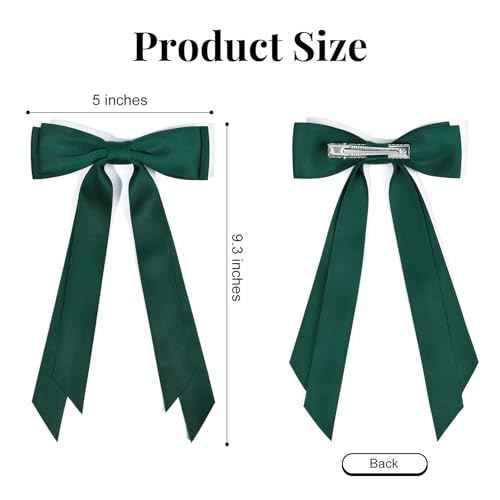 2PCS Silky Satin Hair Bows Hair Clip Green Hair Ribbon Ponytail Holder Accessories Slides Metal Clips Hair Bow for Women Girls Toddlers Teens Kids