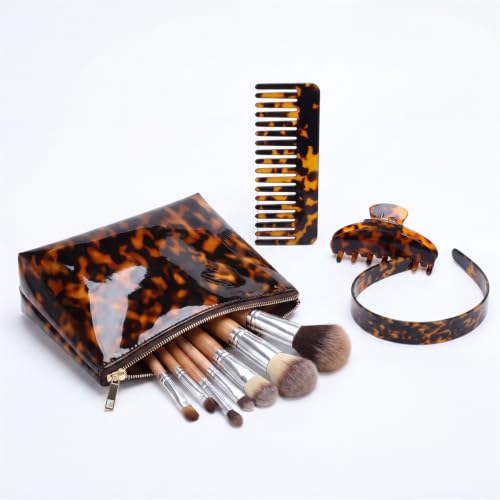 Tortoiseshell Hair Accessories Set - 4 Pc Makeup Bag & Styling Bundle