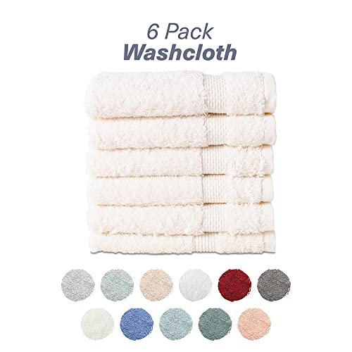 Hencely Premium 6-Pack Washcloths 12x12 Inches Soft Turkish Cotton High Absorbent and Quick Dry Dishtowel for Kitchen and Bath (Wash Cloth 6 Pack, Ivory)