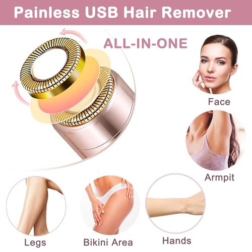 Facial Hair Removal for Women - Mini Travel Face Hair Remover - Electric Shaver Rechargeable Facial Trimmer Portable Painless Bikini Razor for Face Lips Chin Armpit Peach Fuzz Arms Legs (Blue)