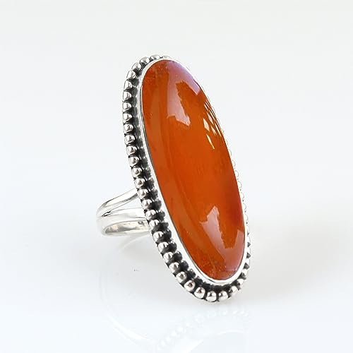 Natural Carnelian Gemstone Ring 925 Sterling Silver Handmade Long Oval Gemstone Ring For Women Designer Wedding Gift Ring Orange Carnelian Jewelry By NKG