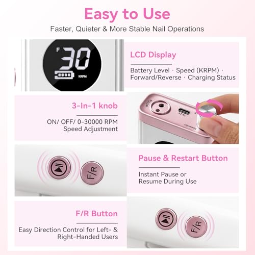 Makartt Rechargeable Nail Drill - Professional E-File for Home & Salon