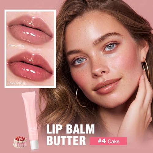 4 PCS Summer Lip Glossy Butter Balm Set, Tinted Lip Balm Long-Lasting Hydrating and Moisturizer, Glitter Lip Glossy Soften Dry Lips and Lip Care, Christmas, Birthdays Gifts for Women and Teen Girls