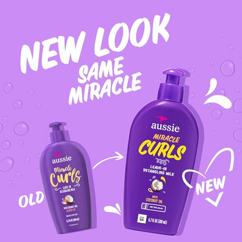 Aussie Miracle Curls Detangling Milk Treatment - Coconut Oil & Jojoba, 5.37 Fl Oz