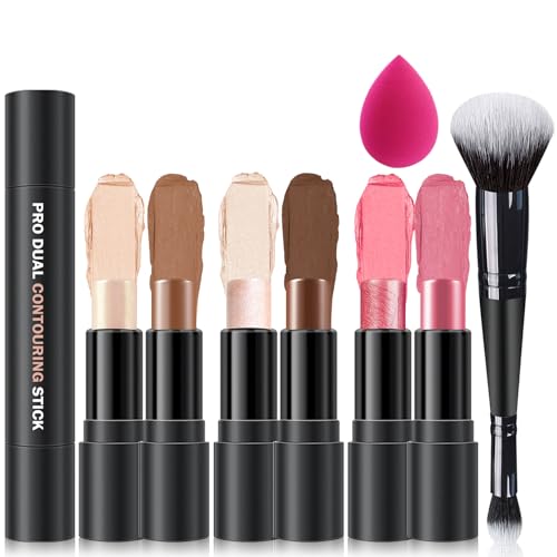 6-Color Cream Contour Stick Makeup Kit with Brush & Sponge