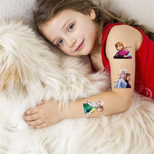 kingmagnate 40pcs Temporary Tattoos for Kids,Frozen Party Favors Fake Tattoos Stickers,Kawaii Birthday Party Supplies,Birthday Decorations Party Game Activities Reward Gifts (Blue-A)
