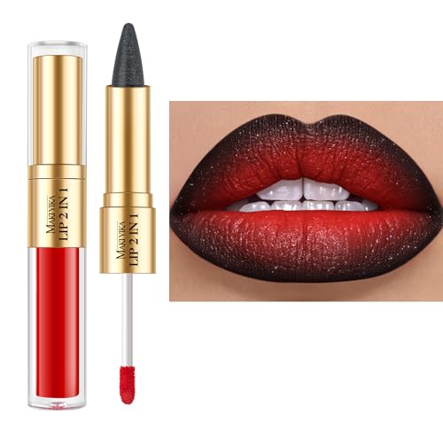 MAKI YIKA LGA04 Black Lip Liner & Red Matte Liquid Lipstick Set for Women