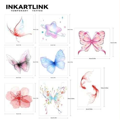 Waterproof Temporary Tattoos for Women – 8 Sheets Colorful Body Art