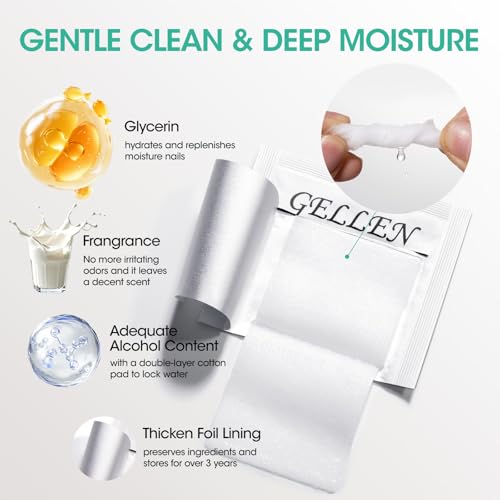 GELLEN Lint-Free Nail Cleanser Pads - 200 Pack Alcohol Prep Wipes