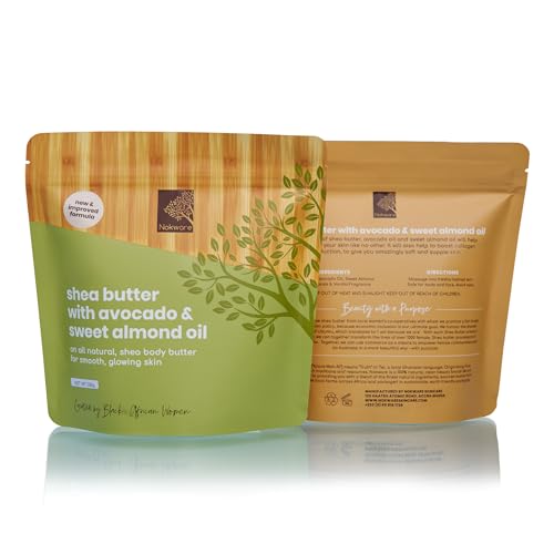 Raw Shea Butter with Avocado & Sweet Almond Oil - floral scent 100% Natural Ghana Shea Butter whipped for Dry Skin, Hair & Body. Pure, Vegan, Handmade, Eco-friendly Skincare 350g