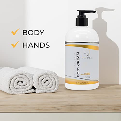 BODY & HAND CREAM Moisturizer, ANTI-AGING Body Cream, Non Greasy For ALL SKIN TYPES, With COLLAGEN & SHEA BUTTER, White, 16 Oz.