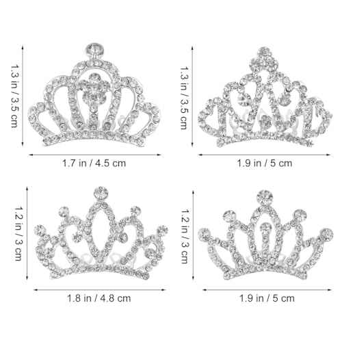 minkissy 4pcs Crown Comb Hair Clips Medium Girl Hair Clips Combs for Kids Cute Tiaras Small Rhinestone Tiara Mini Rhinestone Mini Tiara Crowns for Little Girls Kids Party Headdress Silver