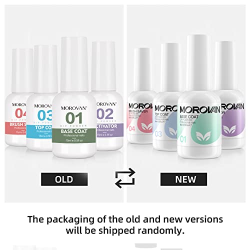 Morovan Dip Powder Liquid Set - Base, Top Coat, Activator & Brush Saver (0.5oz)