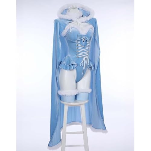 MEOWCOS Women's Bodysuit Queen Cosplay Costume Halloween Christmas Bodysuit Cape Set with Crown Cloak Gloves Socks