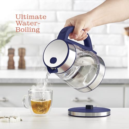 Speed-Boil Water Electric Kettle, 1.7L 1500W, Coffee & Tea Kettle Borosilicate Glass, Wide Opening, Auto Shut-Off, Cool Touch Handle, LED Light. 360° Rotation, Boil Dry Protection