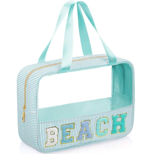 Clear Seersucker Beach Bag, Lake Blue (Sanwuta) – 11.8 x 7.8 x 4 in, Transparent Carryall