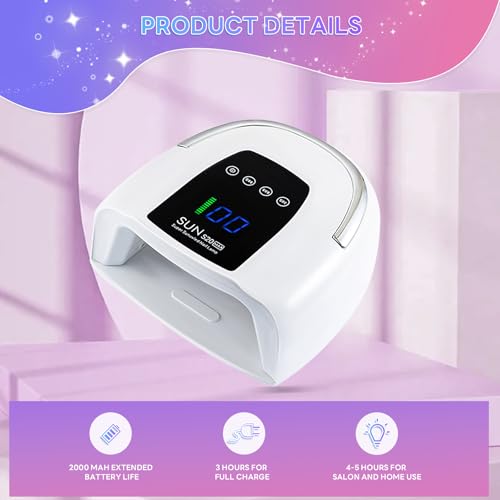 Cordless Nail Lamp 200W Rechargeable UV Light for Gel Nails LED Nail Dryer with 3 Timer Modes Perfect for Salon and Home Use Portable Cordless Design Continuous Use Up to 4-5 Hours (S20 Max)