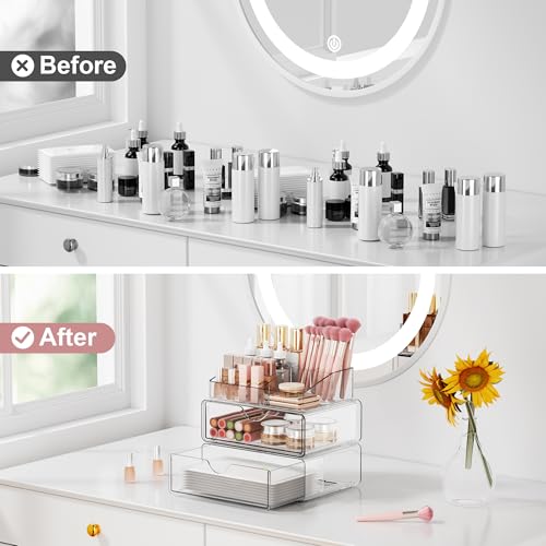 Bathroom Counter Organizer Clear - 3Pcs Stackable Makeup Countertop Organizer for Vanity - Multi-Purpose Skin Care Lipstick Cosmetic Organizer