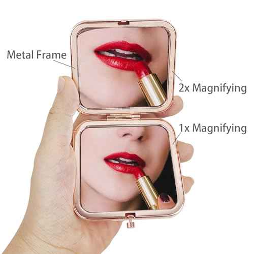 Small Compact Mirror, Rosegold Square 2.8¡±¡¿2.8¡± Metal Frame Smooth Style Double Sided Mini Magnifying 1X/2X Mirror for Purse Can be Used as Gifts for Woman (RG01)