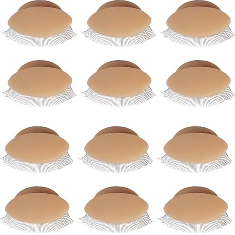 RONYOUNG 12PCS Replacement Eyelids for Mannequin Head Removable Realistic Eyelids with Eyelashes for Eyelash Training Practice Makeup Eyelash Extensions(Tan Color)