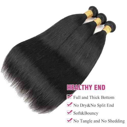 Human Hair Bundles Brazilian Straight Human Hair Bundles 100% Unprocessed Virgin Straight Bundles Quick Weave Raw 3 Bundles 20 22 24inch Deals Natural Black