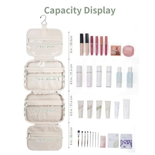 Narwey Travel Toiletry Bag for Women Large Capacity, Hanging Makeup Bag Organizer Toiletries Bag for Full Size Essentials, Accessories, Brushes, Cosmetics (Mint Green Checkerboard (Large))