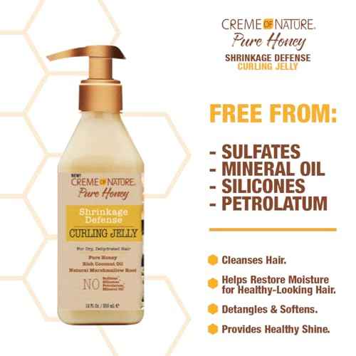 Creme of Nature Curling Jelly, Pure Honey, Coconut Oil and Shea Butter Formula, Shrinkage Defense, 11.5 Oz