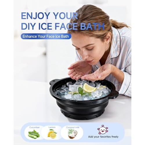 Face Bowl for Ice with Built-in Ice Tray ? Collapsible Silicone Facial Ice Bath Bowl for Cold Plunge Therapy, Skin Tightening & Acne Relief ? Portable Spa Tool for Home & Travel(Black)