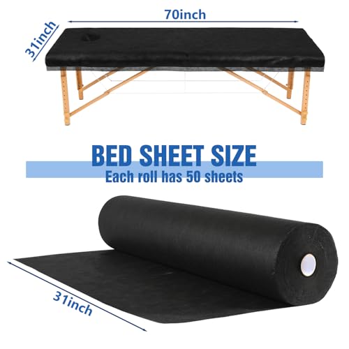 Disposable Bed Sheets 31" x 71" Massage Table Covers Non Woven Fabric Massage Bed Sheets Breathable Bed Cover for Spa Massage Beauty Tattoos Waxing Table (Black-50Pcs)