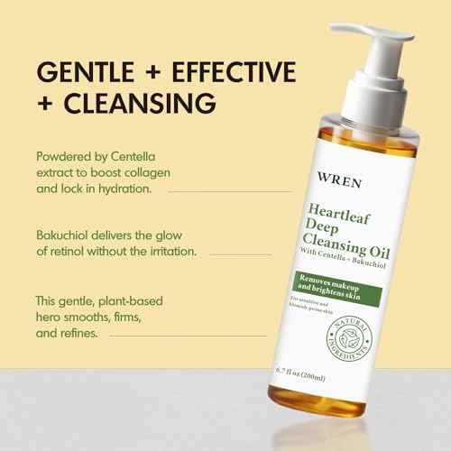 Wren Heartleaf Deep Cleansing Oil, Face Oil Cleanser for Makeup Removal, Blackhead & Pore Care, Skincare for Sensitive Skin, Brightens Skin ? 6.76 fl oz (200ml)