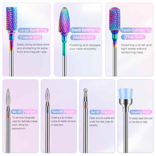 Carbide Nail Drill Bits Set: 7Pcs 3/32'' Tungsten Diamond Efile Bits with 75pcs Small Sanding Bands (#80#120#180) for Acrylic Nails Tech Gel Cuticle Remove Manicure Pedicure