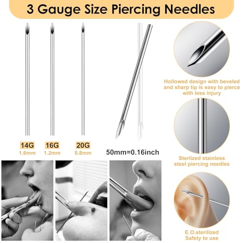 104-Piece Professional Body Piercing Kit with Needles and Jewelry