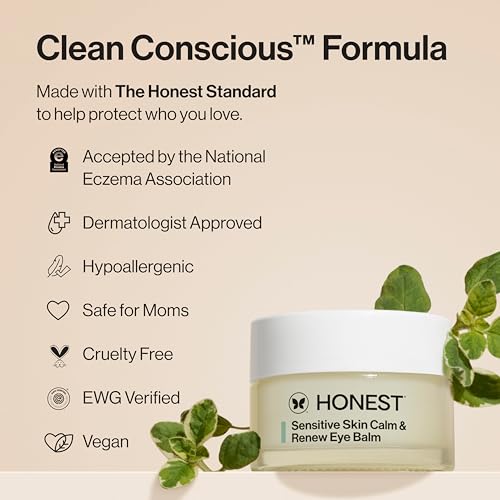 Honest Beauty Sensitive Skin Calm Renew Eye Balm, Moisturizing, Firming, Hypoallergenic, Fragrance-Free, Vegan, 0.5 oz