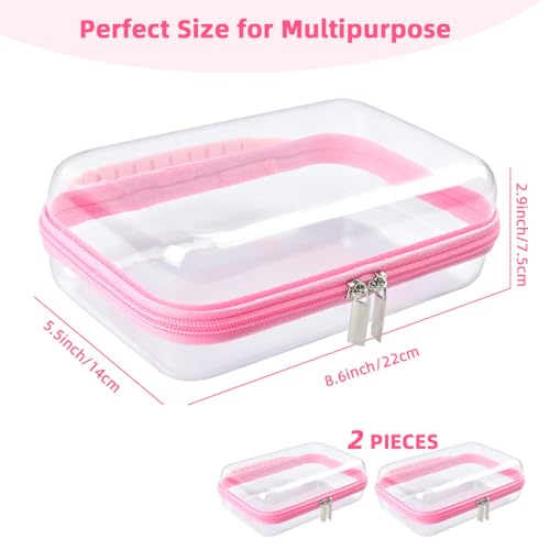 SameTech Zippered Hard Pouch, 2pcs Clear Plastic Storage Box Containers Small Toiletry Bag, Clear Hard Zipper Case for Small Items, Toys, Building Blocks, Puzzles, Cosmetics, Stationery Accessories