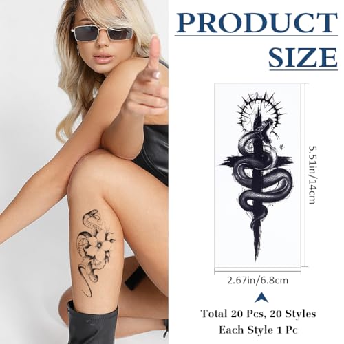 Snake Temporary Tattoos - 20 Sheets Waterproof Stickers