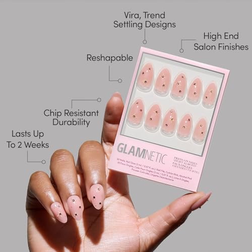 Glamnetic Press-On Nails - Pink Comet Short Almond Kit with Gems