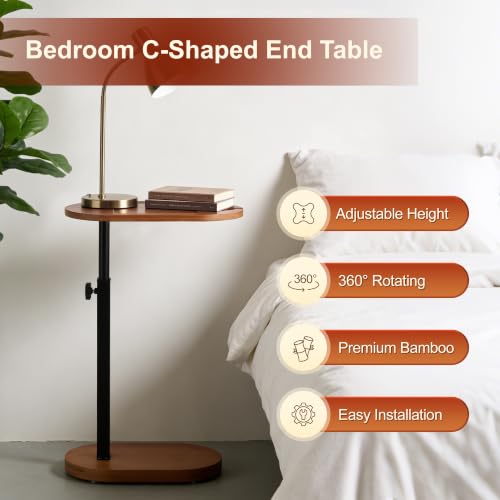 Bamboo Bathtub Caddy Tray, 360° Swivel Height Adjustable Bath Organizer