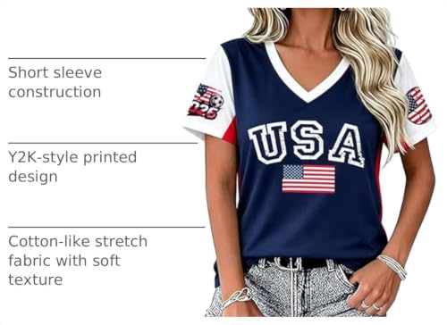 FAYALEQ Women's Soccer Jerseys 2026 USA Flag Graphic Top Sports Shirt