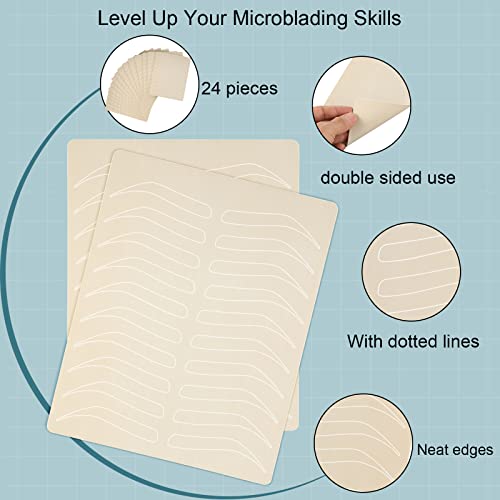 Leelosp 24 Pieces Microblading Practice Skin Double Sided Microblading Supplies Eyebrows Tattoo Fake Practice Skin Silicone No Ink Makeup Silicone Fake Brow Sheet