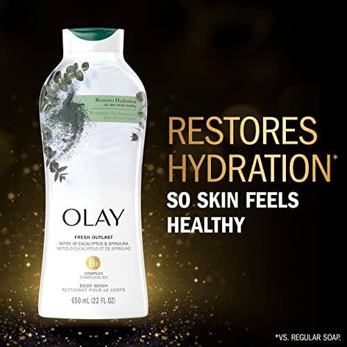 Olay Fresh Outlast Paraben Free Body Wash with Relaxing Notes of Eucalyptus and Spirulina, 22 fl oz, Pack of 4