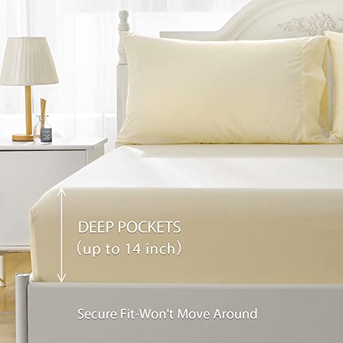 ILAVANDE Beige Queen Sheets Set 4 Piece, Hotel Luxury Super Soft 1800 Series Microfiber Beige Bed Sheets Set-Wrinkle Free & Breathable-14 Deep Pocket Sheets for Queen Size Bed(Queen,Beige)