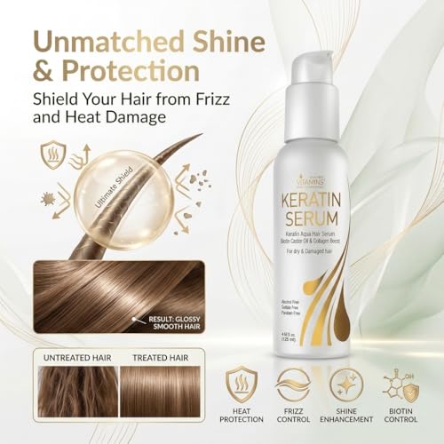 Keratin Hair Serum with Biotin & Collagen - Anti-Frizz Leave-In Treatment