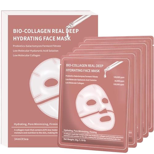 5 Pack Bio-Collagen Face Mask, Collagen Face Mask Overnight, Hydrating Hydrogel Facial, Deeply Hydrates, Minimizes Pores, And Enhances Elasticity