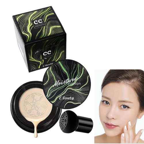 Mushroom Head Air Cushion CC Cream, Moisturizing Concealer, BB Cream Makeup Base, Long Lasting with Mushroom Makeup Sponge, Easy to Apply (01#, Lvory)