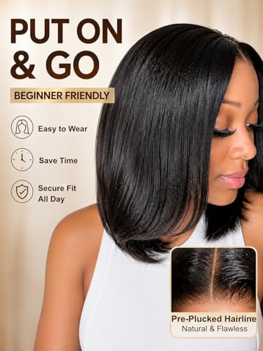 UNICE 10-Inch Yaki Straight Bob Wig – Glueless Lace Front, Pre-Plucked