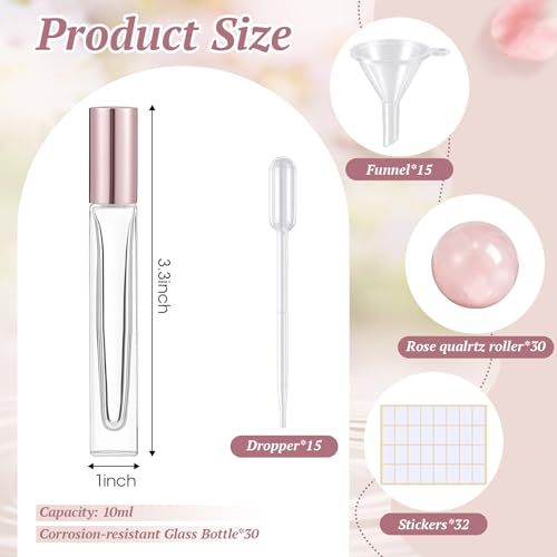 Domensi 30 Pack Rose Quartz Glass Roller Bottles 10ml