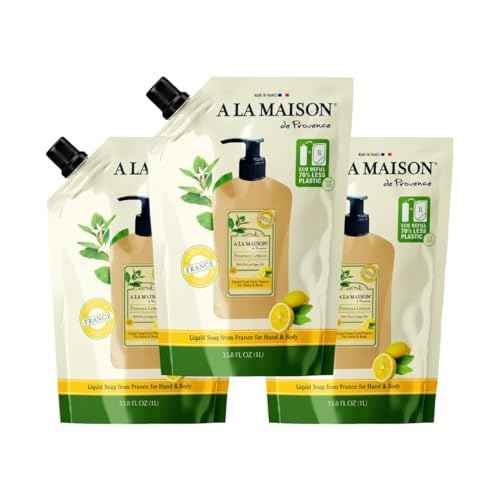 A LA MAISON Provence Lemon Natural Hand Wash Made with Essential Oils - Biodegradable, Plant-Based, Vegan, Cruelty-Free parent (1, 33.8 Fl Oz Refill Pouches, 3 Pack)