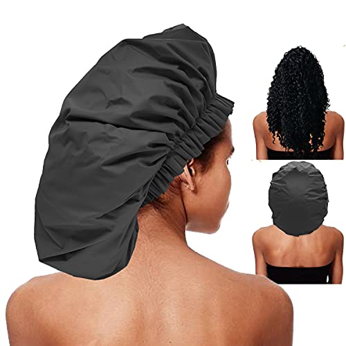 ELEBOX Premium Super Jumbo Waterproof Shower Cap for Long Hair - Black