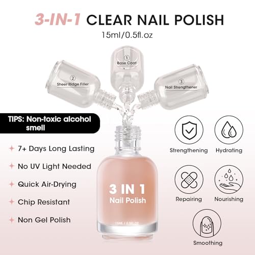 GELLEN Clear Nude Tint Nail Ridge Filler & Strengthener Base Coat – Nourishing Nail Care