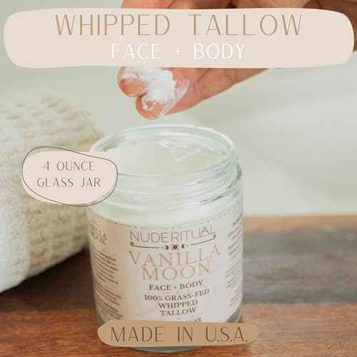 100% Grass-Fed Whipped Tallow Balm for Skin Care ? Face + Body ? Natural Moisturizer Lotion, 4 oz (Vanilla Moon)